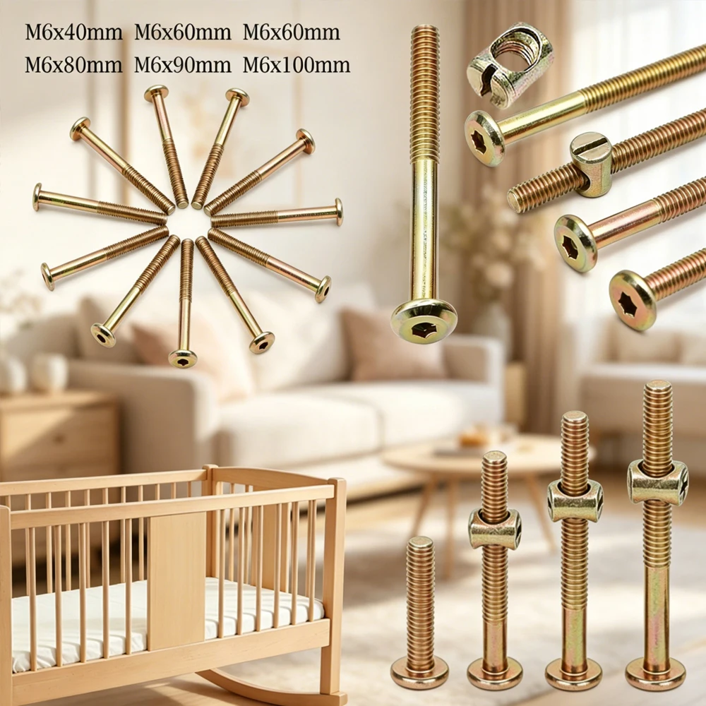 10pcs M6 Bed Frame Connecting Bolts Set 40-100mm Hex Head Screws with Barrel Nuts Zinc Plated Hardware Kit for Furniture Repair
10pcs M6 Bed Frame Connecting Bolts Set 40-100mm Hex Head Screws with Barrel Nuts Zinc Plated Hardware Kit for Furniture Repair
