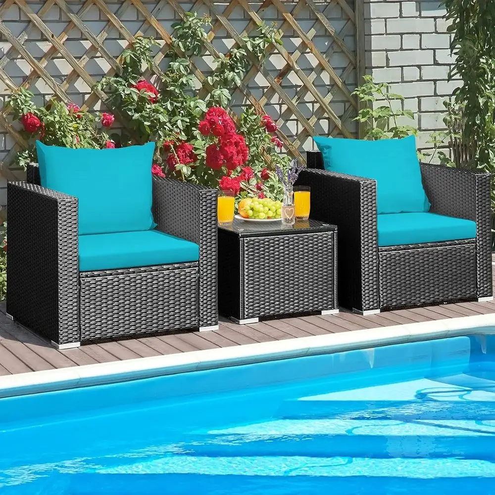 3-Piece Rattan Patio Furniture Set with PE Wicker, Coffee Table, and Cushions for Outdoor, Garden, Balcony, Porch, or Poolside
3-Piece Rattan Patio Furniture Set with PE Wicker, Coffee Table, and Cushions for Outdoor, Garden, Balcony, Porch, or Poolside