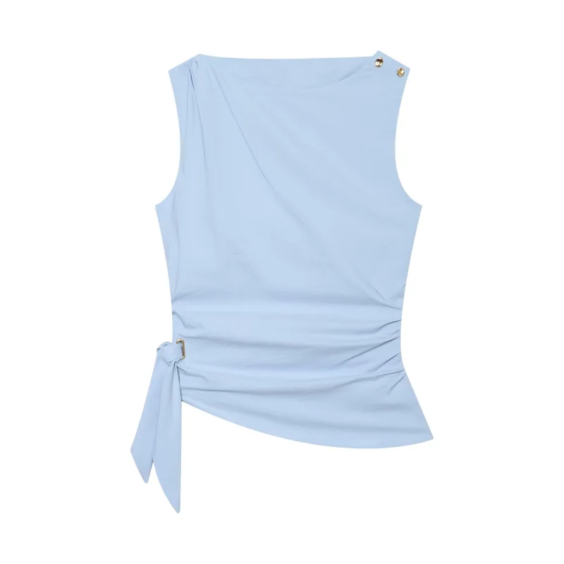 Dave&di Sleeveless One Neck Pleated Knot Decoration Waist Cinching Top For Women T-shirt Woman Clothes Female Clothing
Dave&di Sleeveless One Neck Pleated Knot Decoration Waist Cinching Top For Women T-shirt Woman Clothes Female Clothing
