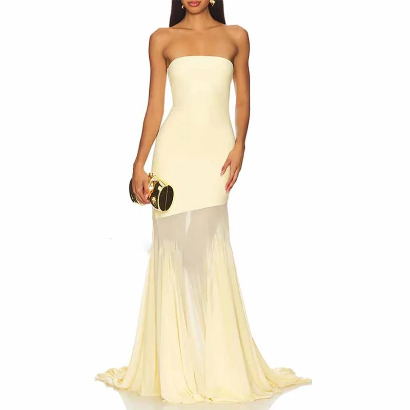 Fashion Yellow Strapless Formal Evening Dresses A-Line Pleat Prom Dresses Customized abiti da cerimonia
Fashion Yellow Strapless Formal Evening Dresses A-Line Pleat Prom Dresses Customized abiti da cerimonia