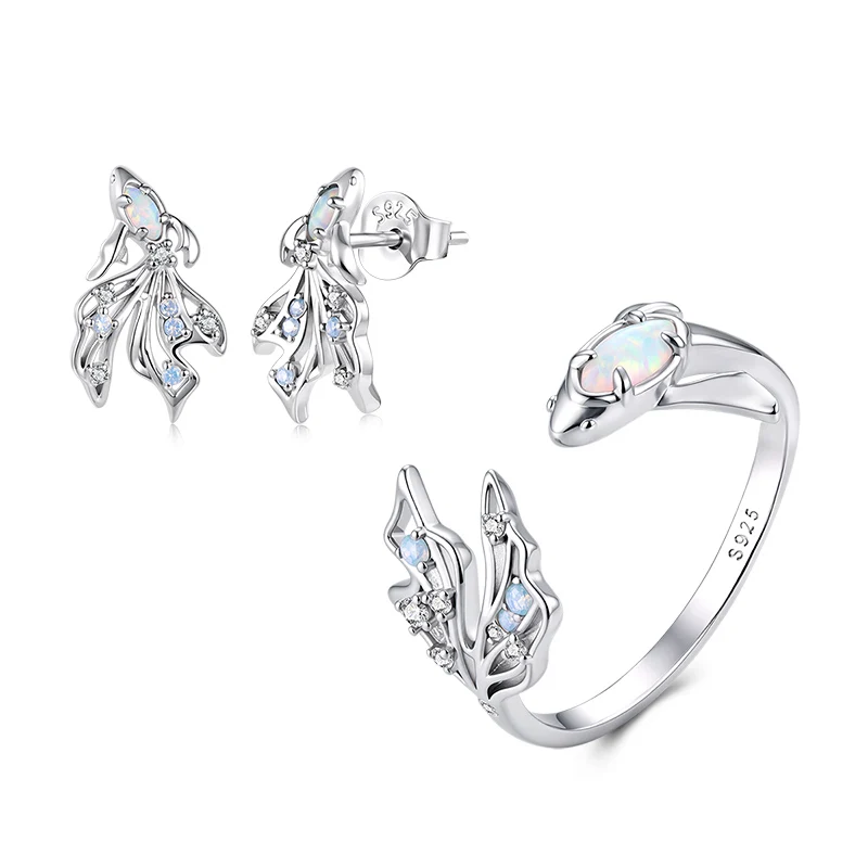 WOSTU 925 Sterling Silver Betta Fish Stud Earrings Betta Fish Open Ring for Women Birthday Party Gift Fine Jewelry Set
WOSTU 925 Sterling Silver Betta Fish Stud Earrings Betta Fish Open Ring for Women Birthday Party Gift Fine Jewelry Set
