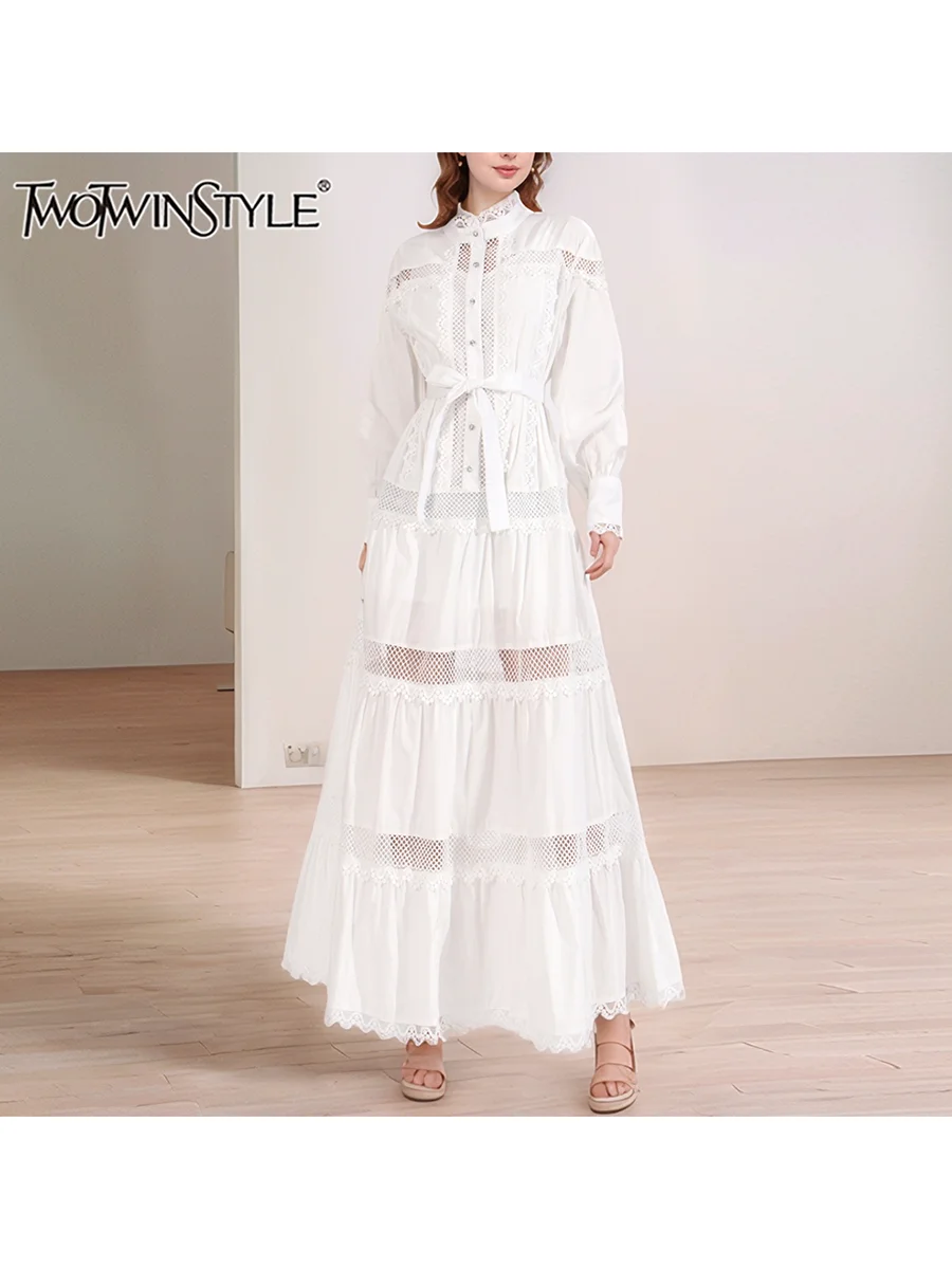 TWOTWINSTYLE однотонное ажурное тонкое платье на шнуровке для женщин с круглым вырезом и коротким рукавом, темпераментное платье с высокой талией, женское новое
TWOTWINSTYLE однотонное ажурное тонкое платье на шнуровке для женщин с круглым вырезом и коротким рукавом, темпераментное платье с высокой талией, женское новое