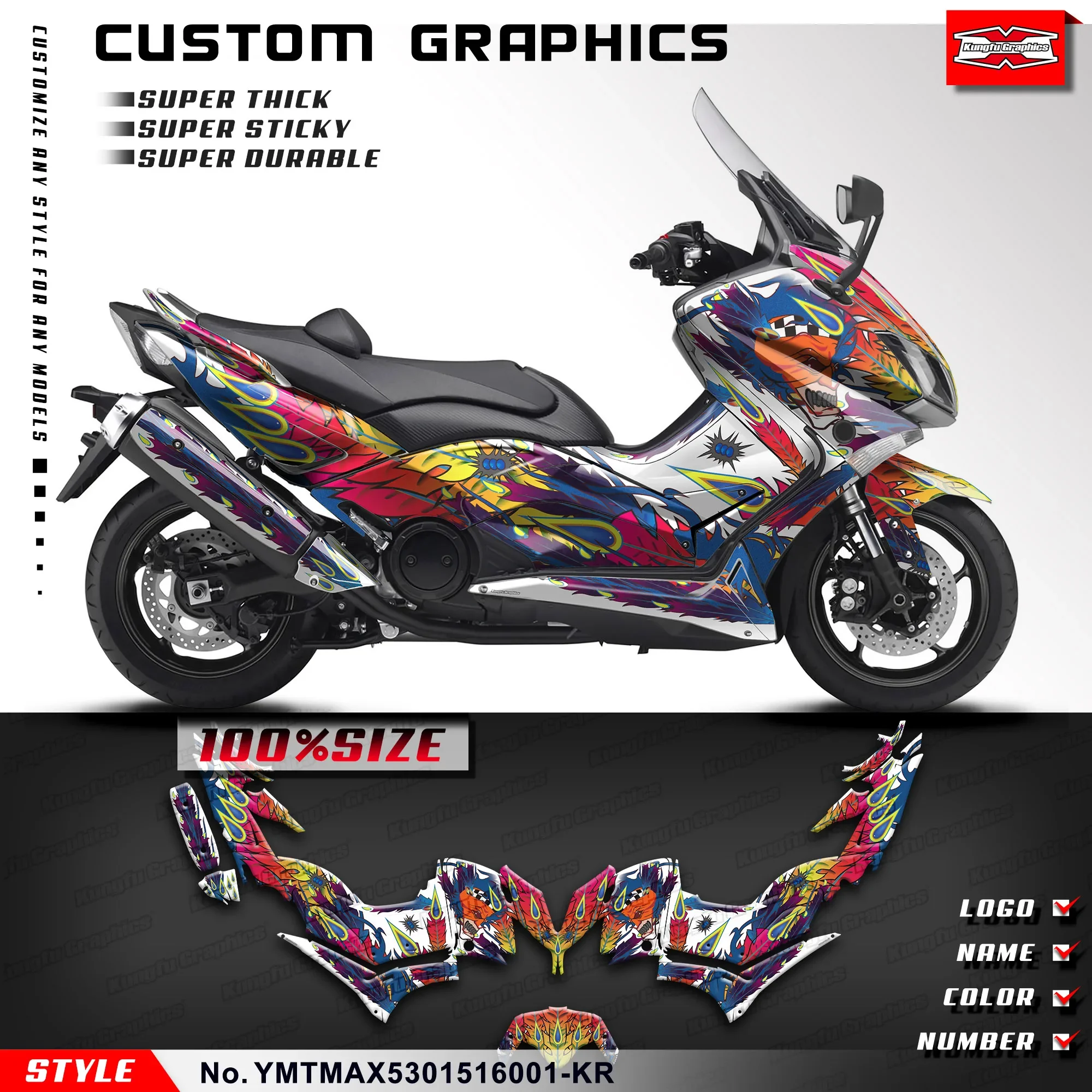 KUNGFU GRAPHICS Motorcycle PVC Sticker Full Wrap Decal Kit for Yamaha TMAX 530 2015 2016, Scooter Graphics Set Design
KUNGFU GRAPHICS Motorcycle PVC Sticker Full Wrap Decal Kit for Yamaha TMAX 530 2015 2016, Scooter Graphics Set Design