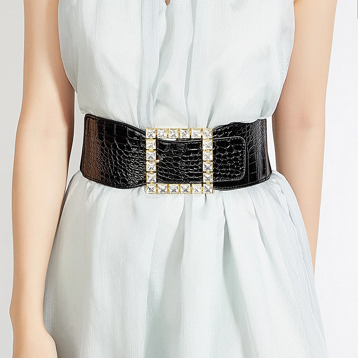Women's Fashion Diamonds Buckle PU Leather Elastic Cummerbunds Female Dress Corsets Waistband Belts Decoration Wide Belt TB408
Women's Fashion Diamonds Buckle PU Leather Elastic Cummerbunds Female Dress Corsets Waistband Belts Decoration Wide Belt TB408