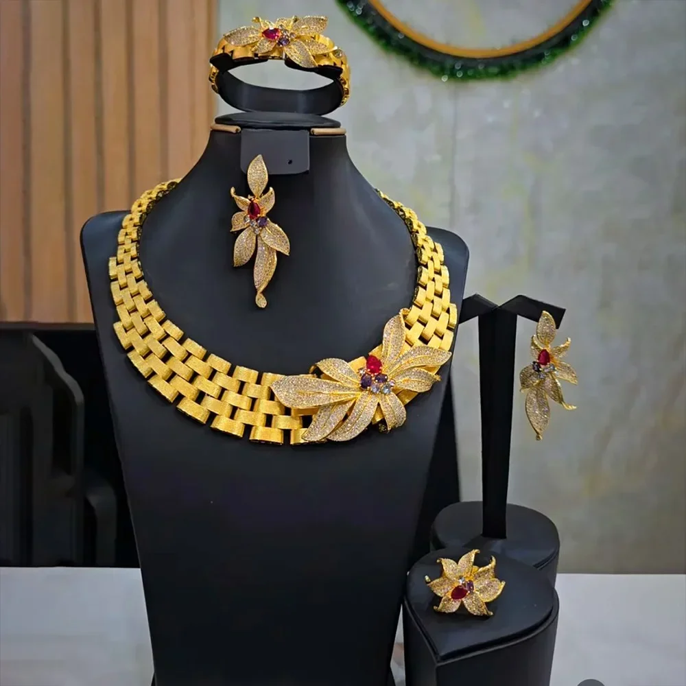 New Luxury FLower Floral 4PCS DUBAI Jewelry Sets For Women Wedding Cubic Zircon Crystal CZ Indian African Bridal Jewelry Sets
New Luxury FLower Floral 4PCS DUBAI Jewelry Sets For Women Wedding Cubic Zircon Crystal CZ Indian African Bridal Jewelry Sets