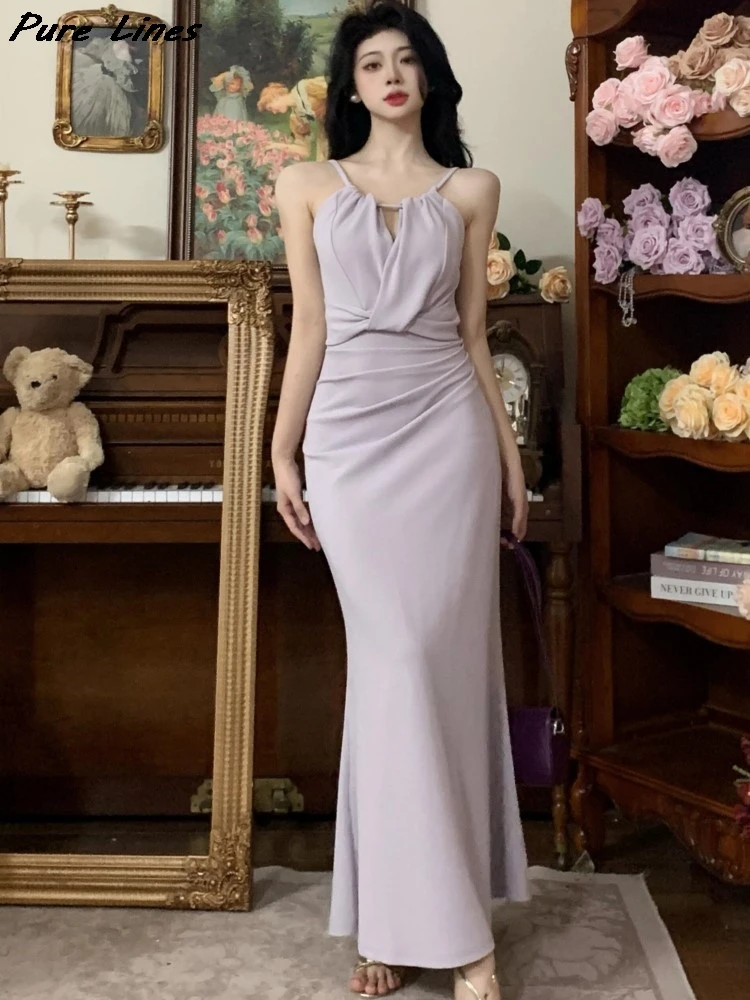 Women Sexy Club Sleeveless Slim Fit Spaghetti Strap Dresses Elegant Halter Neck Folds Long Dress Summer Evening Party Gown Robe
Women Sexy Club Sleeveless Slim Fit Spaghetti Strap Dresses Elegant Halter Neck Folds Long Dress Summer Evening Party Gown Robe