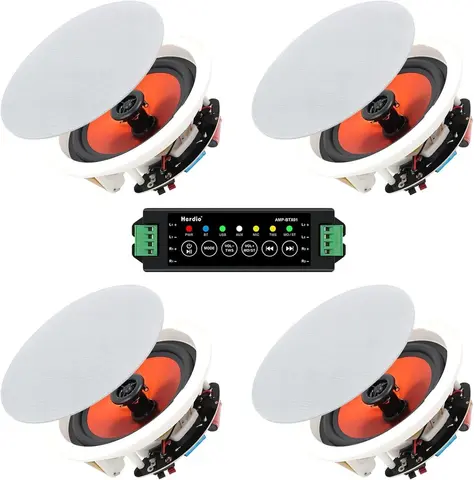 Herdio 4PCS 6.5 "4PCS Altoparlanti Bluetooth da soffitto 600W Sistema di altoparlanti da incasso a 2 vie con ricevitore amplificatore da parete per la casa