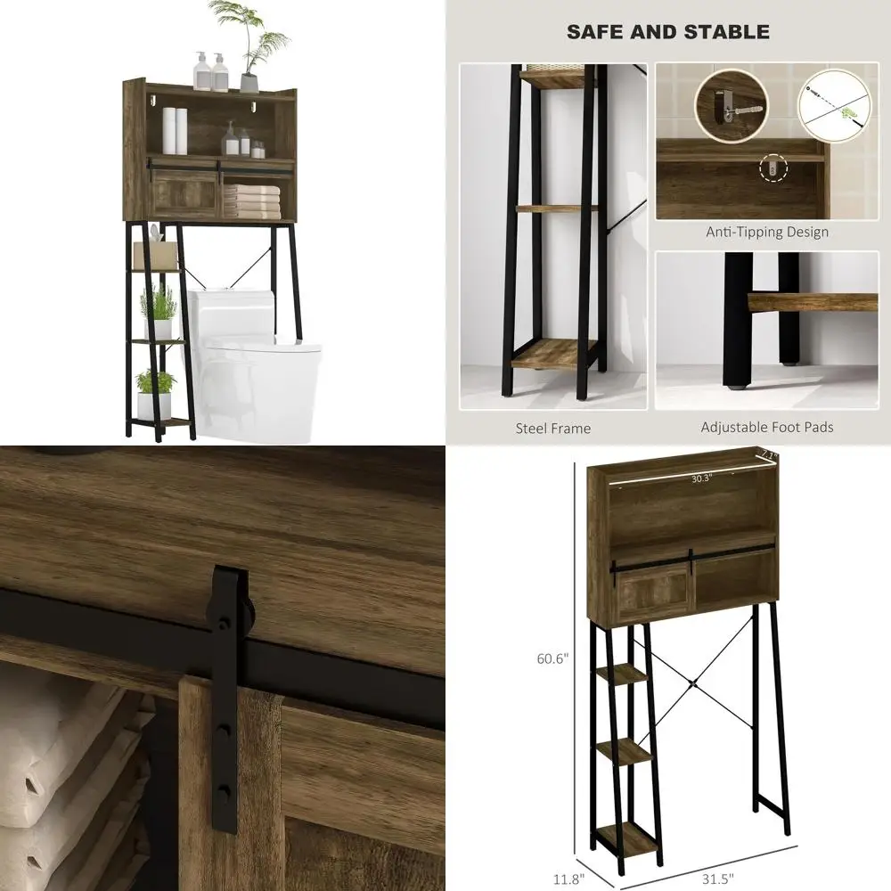 Freestanding Toilet Storage Cabinet with Sliding Door, 3 Compartments & 4 Shelves, Distressed Brown
Freestanding Toilet Storage Cabinet with Sliding Door, 3 Compartments & 4 Shelves, Distressed Brown