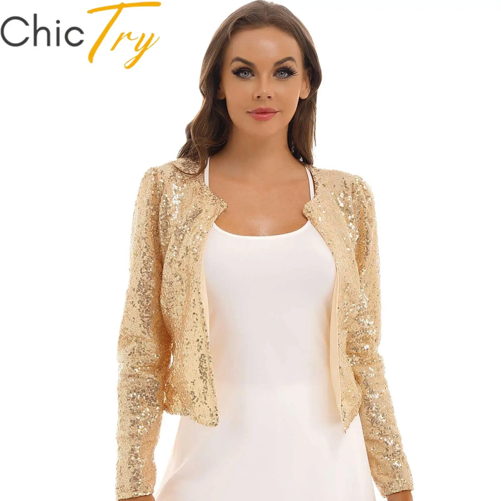 Womens Sparkling Sequins Jacket Open Front Coat Wedding Bridesmaid Party Shrug Long Sleeve Outwear for Cocktail Clubwear Costume
Womens Sparkling Sequins Jacket Open Front Coat Wedding Bridesmaid Party Shrug Long Sleeve Outwear for Cocktail Clubwear Costume