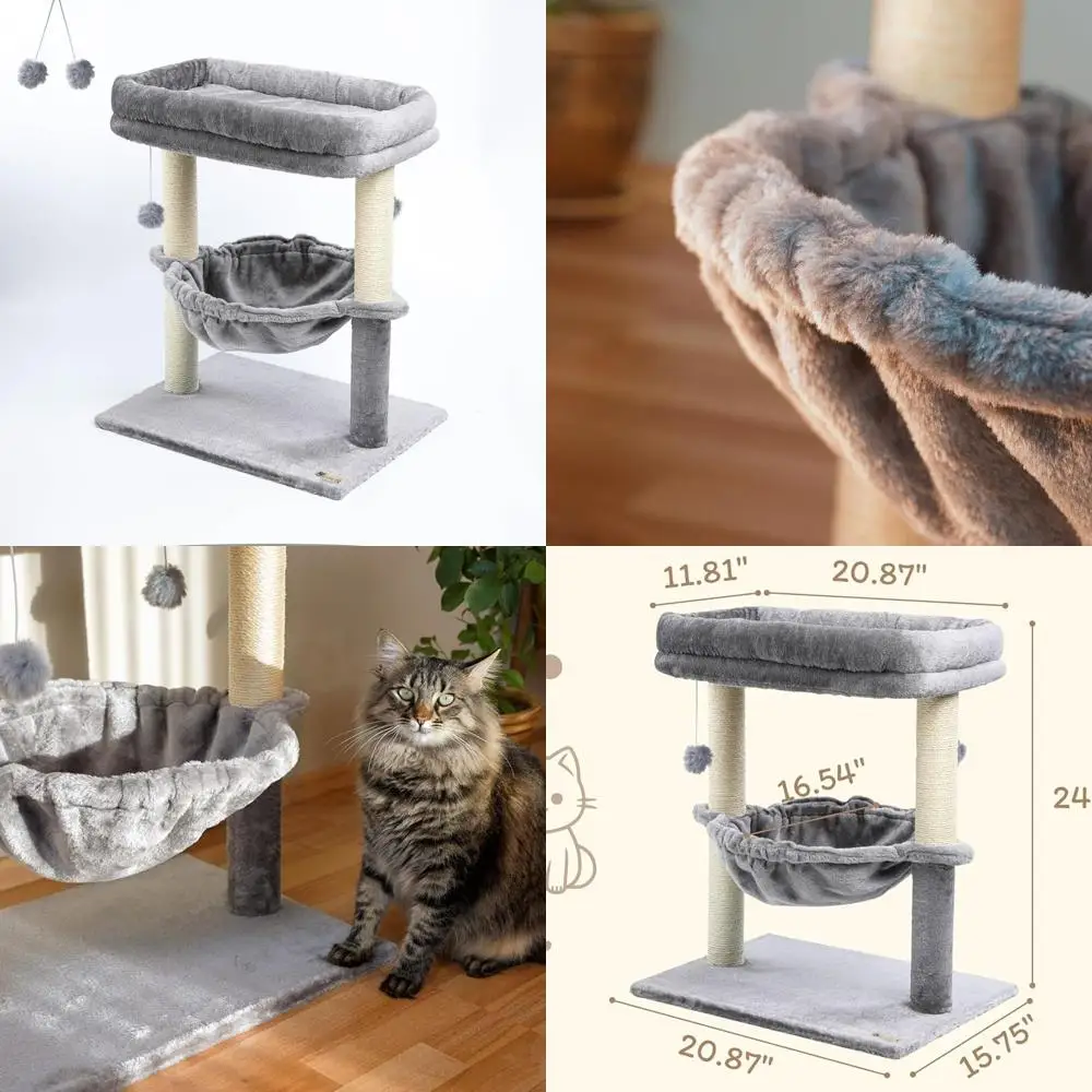 Indoor Multi-Level Cat Tower with Hammock, Scratching Post, and Small Bed for Large Cats - Light Gray
Indoor Multi-Level Cat Tower with Hammock, Scratching Post, and Small Bed for Large Cats - Light Gray