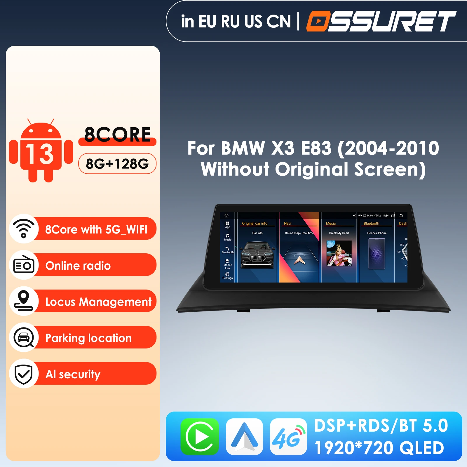 Carplay 4G 10.33" AI System Car Radio Android for BMW X3 E83 2004 - 2010 Multimedia Player Navigation GPS 2 Din Stereo DSP Audio
Carplay 4G 10.33" AI System Car Radio Android for BMW X3 E83 2004 - 2010 Multimedia Player Navigation GPS 2 Din Stereo DSP Audio