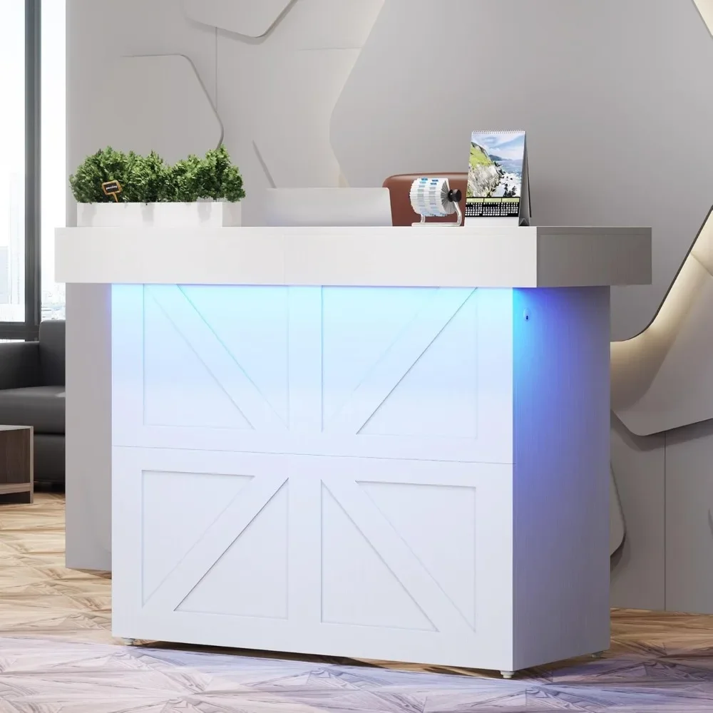 Reception Desk with Counter, 55-Inch Front Desk with LED Light and Cable Grommets, Modern Checkout Counter Table for Office
Reception Desk with Counter, 55-Inch Front Desk with LED Light and Cable Grommets, Modern Checkout Counter Table for Office
