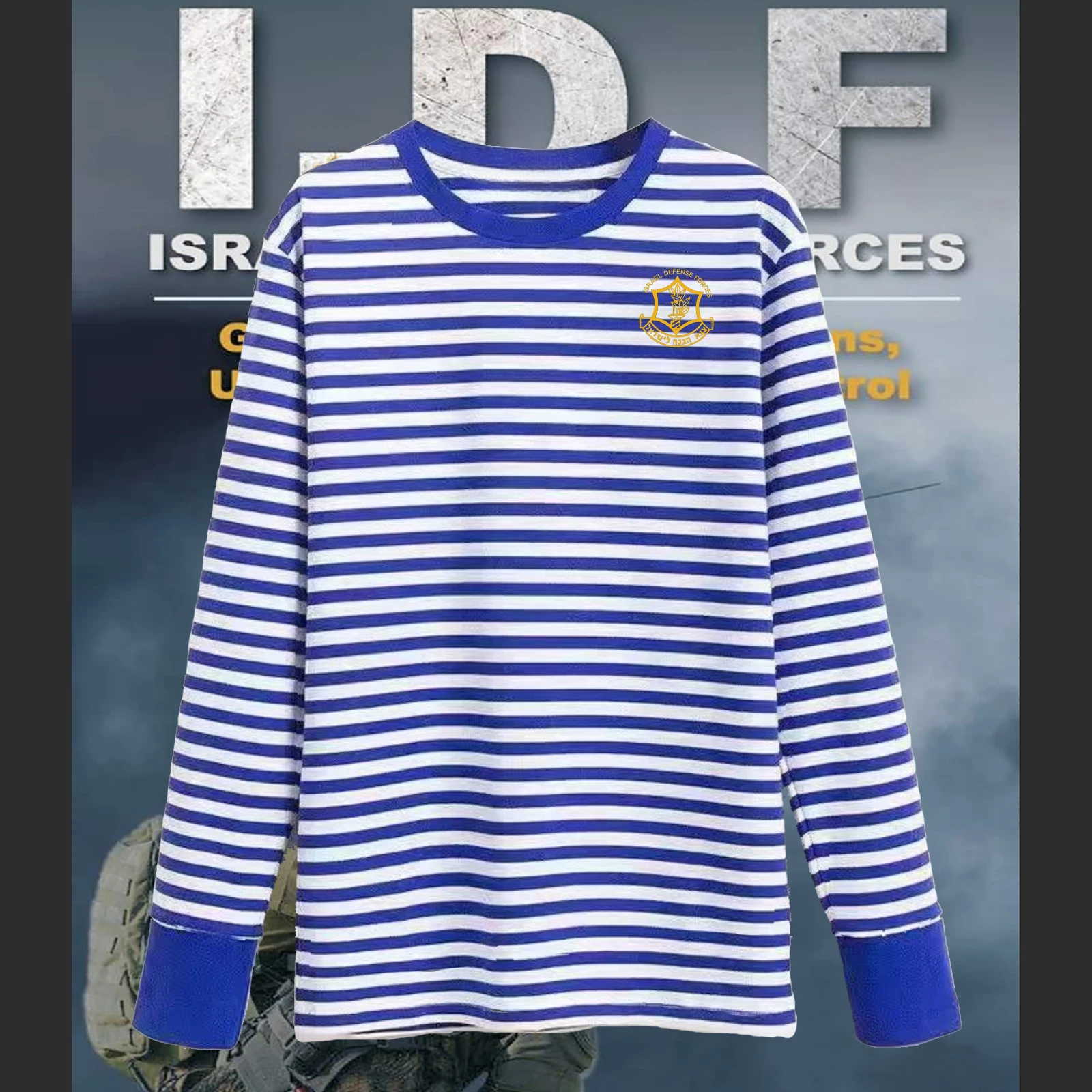 Israel Defense Force IDF Emblem Breton Stripe Shirt Polyester Cotton Long Sleeve Casual Mens Stripes T-Shirt Telnyashka Tops
Israel Defense Force IDF Emblem Breton Stripe Shirt Polyester Cotton Long Sleeve Casual Mens Stripes T-Shirt Telnyashka Tops