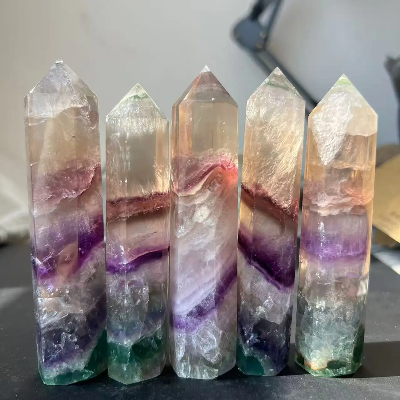 Natural Colorful Fluorite Obelisk Crystal Healing Stone Natural Quartz Home Decor Reiki Polished Point Stone Decoration Craft 
Natural Colorful Fluorite Obelisk Crystal Healing Stone Natural Quartz Home Decor Reiki Polished Point Stone Decoration Craft