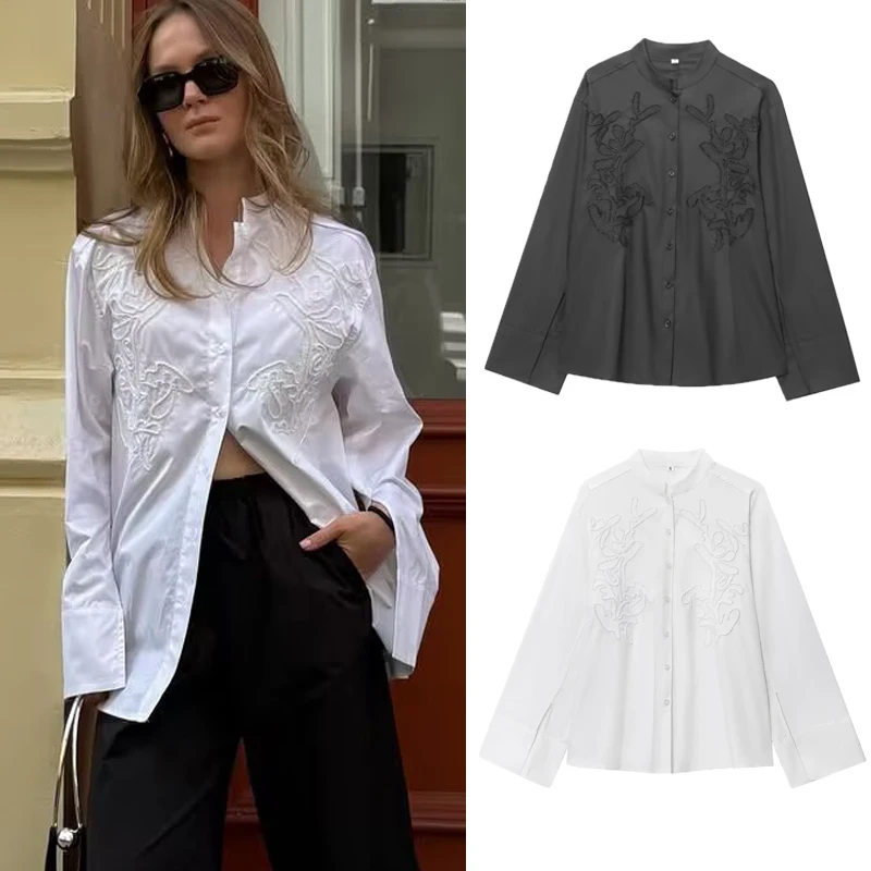Women's Shirts White Beaded Embroidery Shirt Long Sleeve Button Up Shirt For Women 2026 Spring New Shirts & Blouses Street Style
Women's Shirts White Beaded Embroidery Shirt Long Sleeve Button Up Shirt For Women 2026 Spring New Shirts & Blouses Street Style