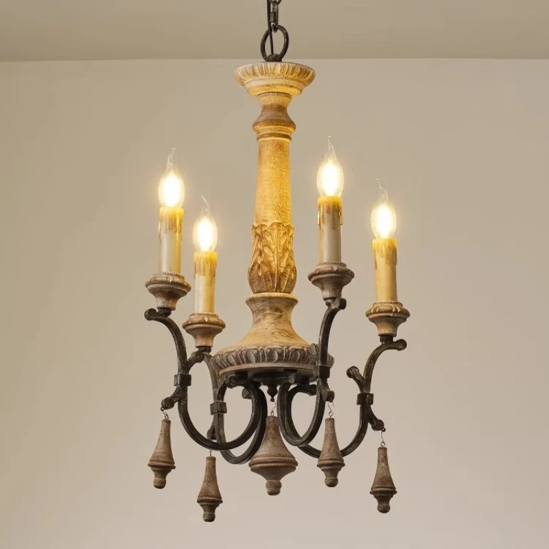 French retro chandelier bedroom dining room light American medieval solid wood carving homestay candle light
French retro chandelier bedroom dining room light American medieval solid wood carving homestay candle light