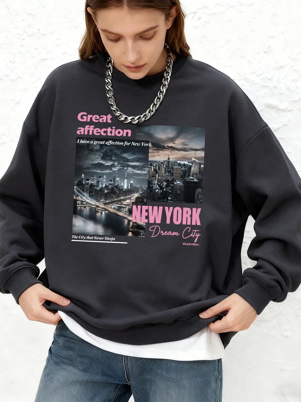 Женская толстовка с капюшоном и принтом New York City of Dreams, пуловер с длинными рукавами и круглым вырезом, повседневная спортивная одежда свободного кроя
Женская толстовка с капюшоном и принтом New York City of Dreams, пуловер с длинными рукавами и круглым вырезом, повседневная спортивная одежда свободного кроя