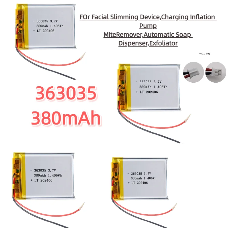 380mAh High Performance 363035 3.7V Rechargeable LiPo Battery for Inflation Pump Automatic Soap Dispenser Mite Remover
380mAh High Performance 363035 3.7V Rechargeable LiPo Battery for Inflation Pump Automatic Soap Dispenser Mite Remover
