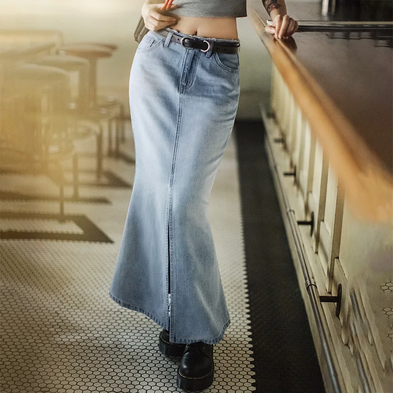 Women’s Washed Denim Mermaid Skirt Mid Waist Fishtail Jeans Skirt Heavyweight Vintage Long Skirt for tall woman Fall skirt
Women’s Washed Denim Mermaid Skirt Mid Waist Fishtail Jeans Skirt Heavyweight Vintage Long Skirt for tall woman Fall skirt