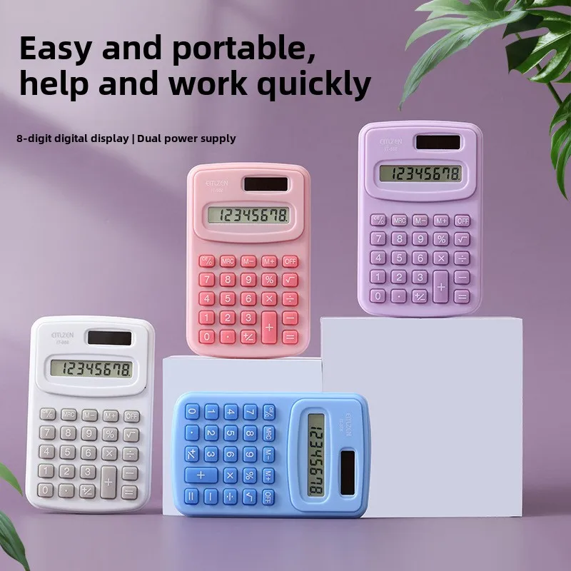 Cute Color Simple Palm Mini Calculator Portable 8 Digit Student Math Class Calculator Office Supplies Solar/Battery Power Supply
Cute Color Simple Palm Mini Calculator Portable 8 Digit Student Math Class Calculator Office Supplies Solar/Battery Power Supply