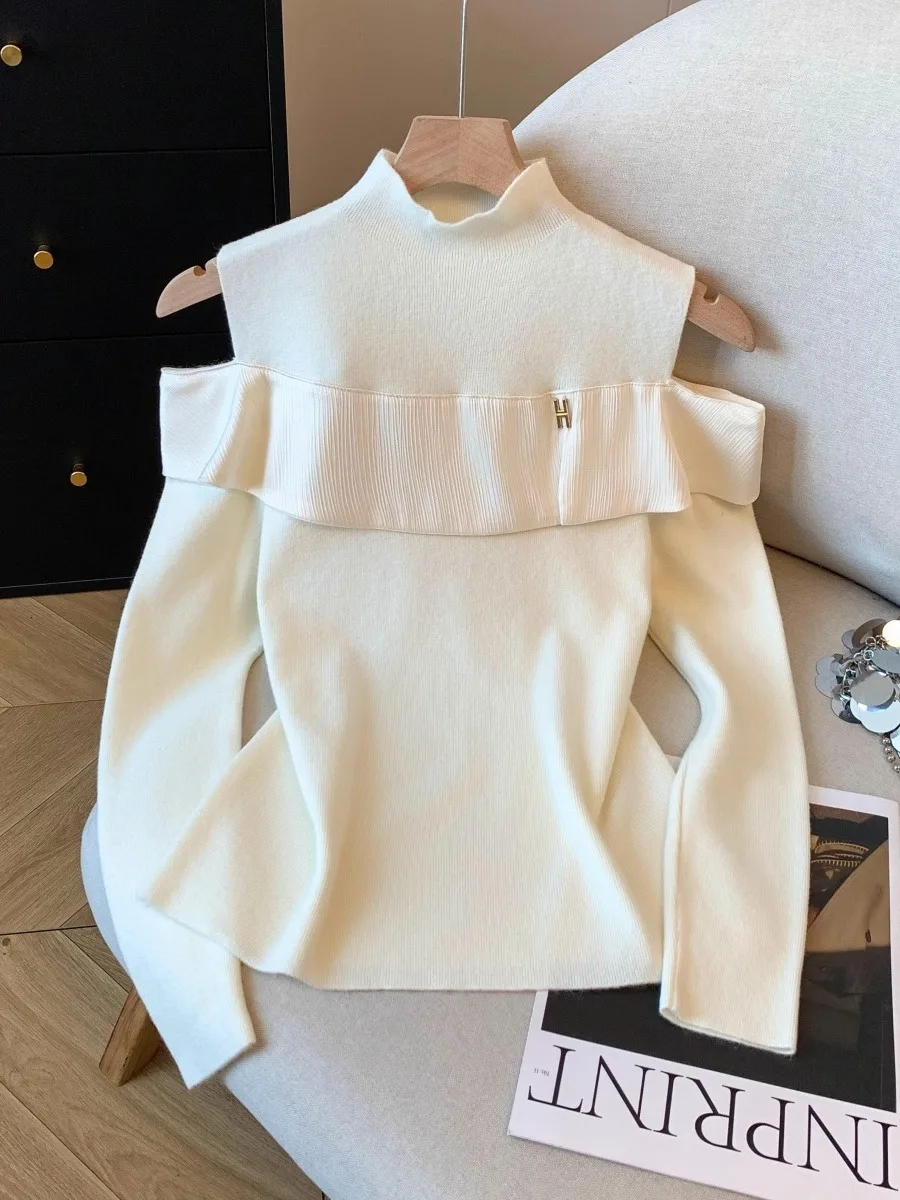 Женский вязаный свитер с открытыми плечами, высоким воротником и длинными рукавами-колокол, весна-осень-зима
Женский вязаный свитер с открытыми плечами, высоким воротником и длинными рукавами-колокол, весна-осень-зима