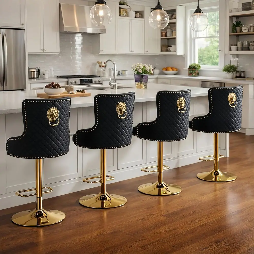 Set of 4 Velvet Swivel Bar Stools with Lion Ring Pull, Upholstered High-Back Counter Height Chairs, Adjustable for Kitchen Islan
Set of 4 Velvet Swivel Bar Stools with Lion Ring Pull, Upholstered High-Back Counter Height Chairs, Adjustable for Kitchen Islan