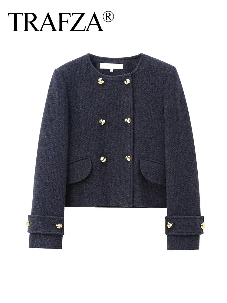 TRAFZA Women New Fashion Vintage Series Double-Breasted Wool Blended Textured Coat Female Round Neck Long-Sleeved Casual Jacket
TRAFZA Women New Fashion Vintage Series Double-Breasted Wool Blended Textured Coat Female Round Neck Long-Sleeved Casual Jacket