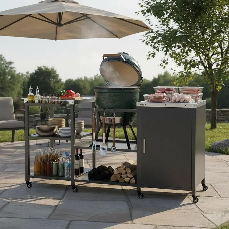 Grill Table for Big Green Egg Grill, Heavy Duty Metal BBQ Prep Table with Stainless Steel Top and Storage Cabinet, Black
Grill Table for Big Green Egg Grill, Heavy Duty Metal BBQ Prep Table with Stainless Steel Top and Storage Cabinet, Black