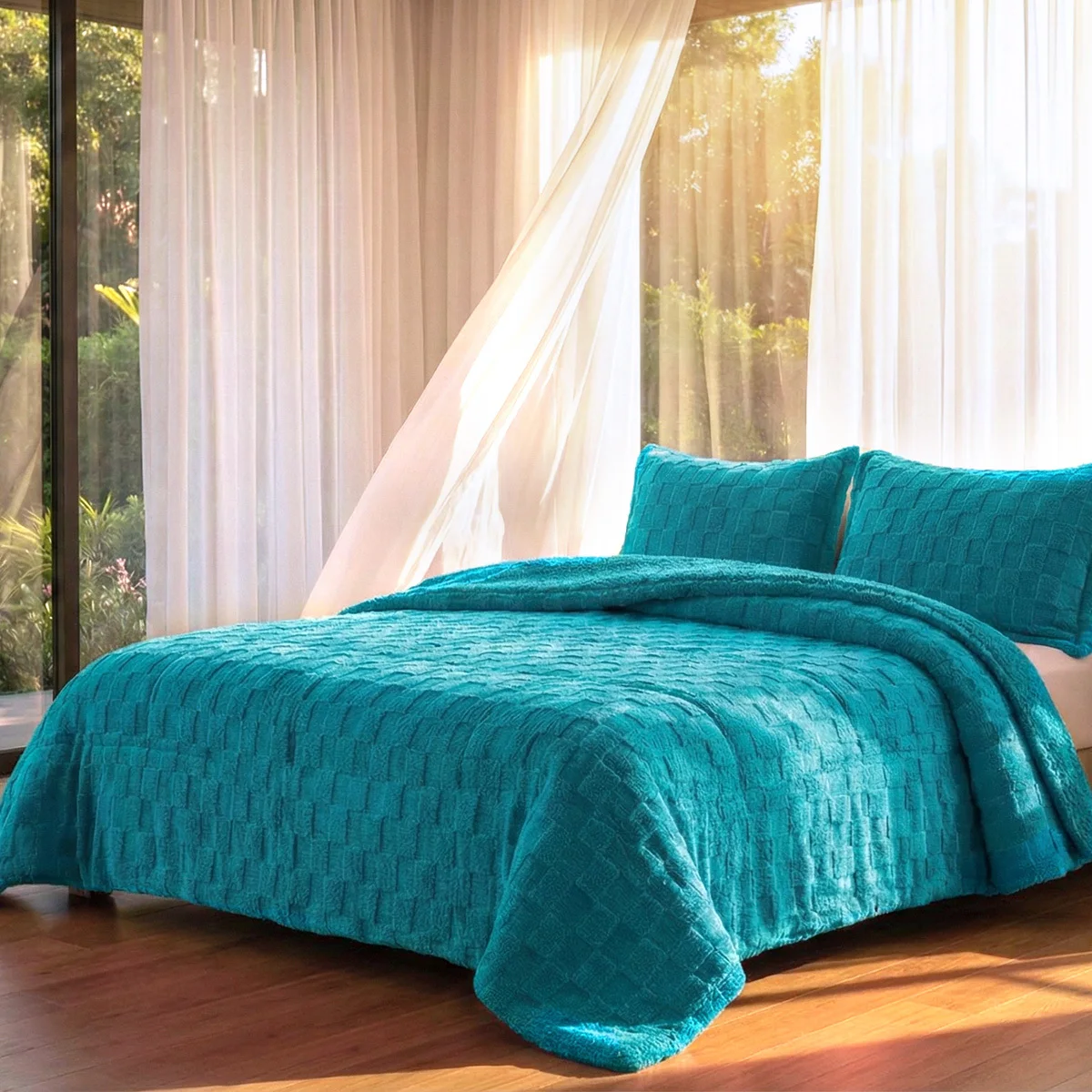 3PCS Plush Queen King Size Comforter Set, Warm Sherpa Fleece All-Season Bedding Set, 3D Jacquard Checkered Fuzzy Quilt Bed Set (1 Comforter, 2 Pillowcases), Soft Cozy Reversible Throw Blanket for Couch Bed
3PCS Plush Queen King Size Comforter Set, Warm Sherpa Fleece All-Season Bedding Set, 3D Jacquard Checkered Fuzzy Quilt Bed Set (1 Comforter, 2 Pillowcases), Soft Cozy Reversible Throw Blanket for Couch Bed