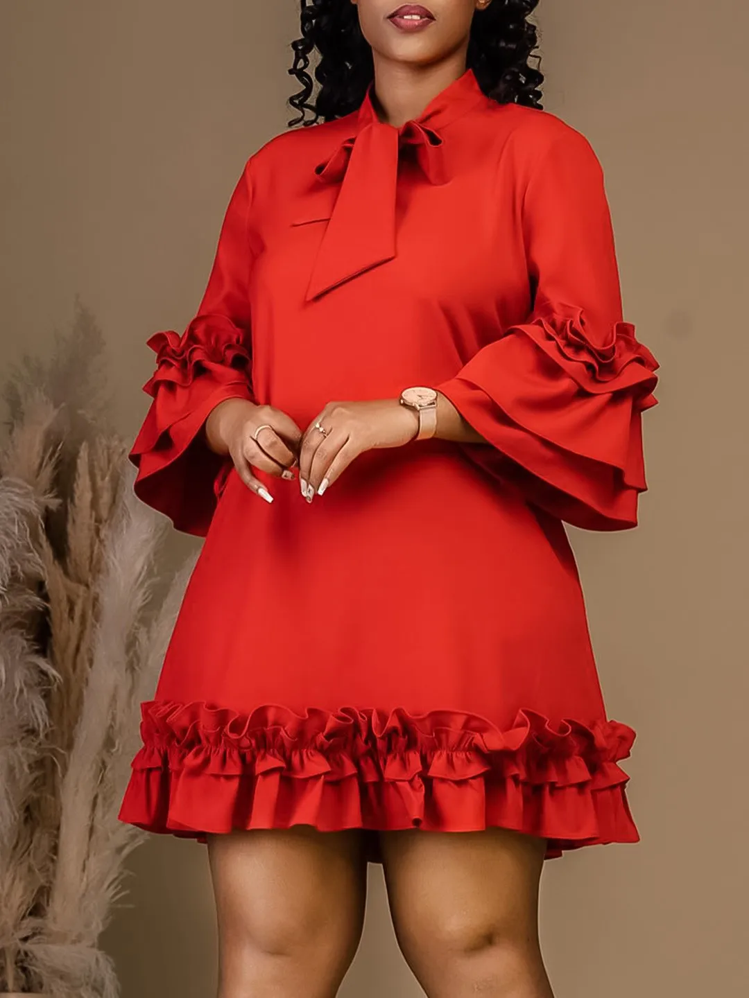 Autumn Women's Clothing Loose Fit Solid Color Ruffle Cap Sleeve Tie Waist Midi Dress Elegant Casual Wear Polyester Blend
Autumn Women's Clothing Loose Fit Solid Color Ruffle Cap Sleeve Tie Waist Midi Dress Elegant Casual Wear Polyester Blend