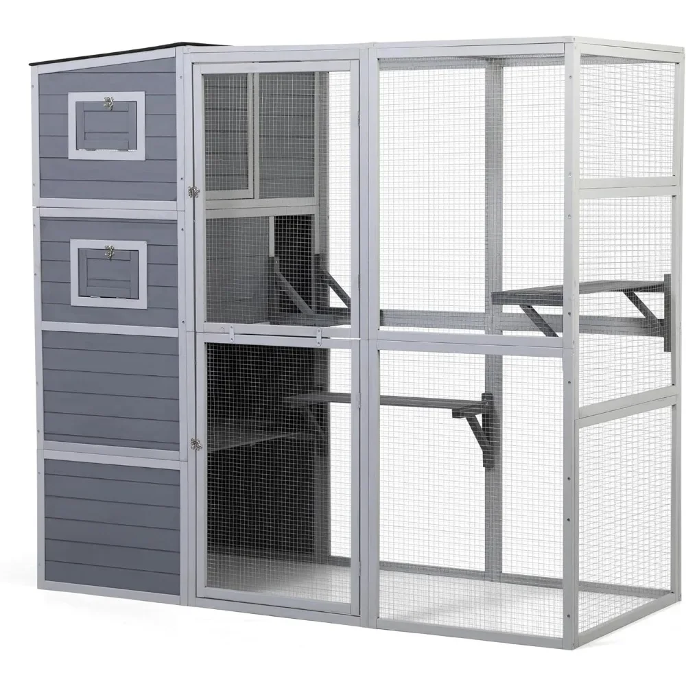Outdoor Enclosure, 4-Tier Large Cat Catio with Weatherproof Roof, 2 Resting Rooms, 2 Platforms, Walk in Cat Cage Cat House, Wood
Outdoor Enclosure, 4-Tier Large Cat Catio with Weatherproof Roof, 2 Resting Rooms, 2 Platforms, Walk in Cat Cage Cat House, Wood
