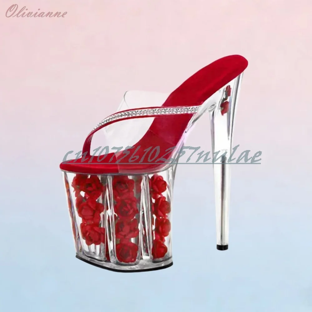 Glitter Strap Clear PVC Belt Sexy Slippers Rose Flowers Hollow Platform Stiletto High Heel Fashion Dance Heels Women Shoes Hot
Glitter Strap Clear PVC Belt Sexy Slippers Rose Flowers Hollow Platform Stiletto High Heel Fashion Dance Heels Women Shoes Hot