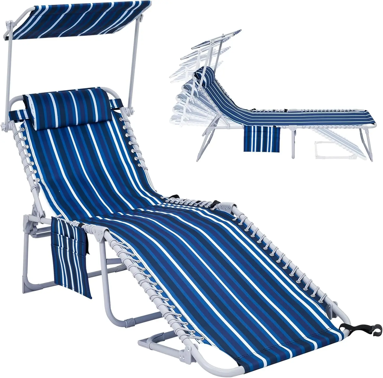 Folding Lounge Chair with Canopy Shade, 5-Position Adjustable Patio Chaise Lounger with Pillow & Pouch for Outdoor Lawn Beach
Folding Lounge Chair with Canopy Shade, 5-Position Adjustable Patio Chaise Lounger with Pillow & Pouch for Outdoor Lawn Beach
