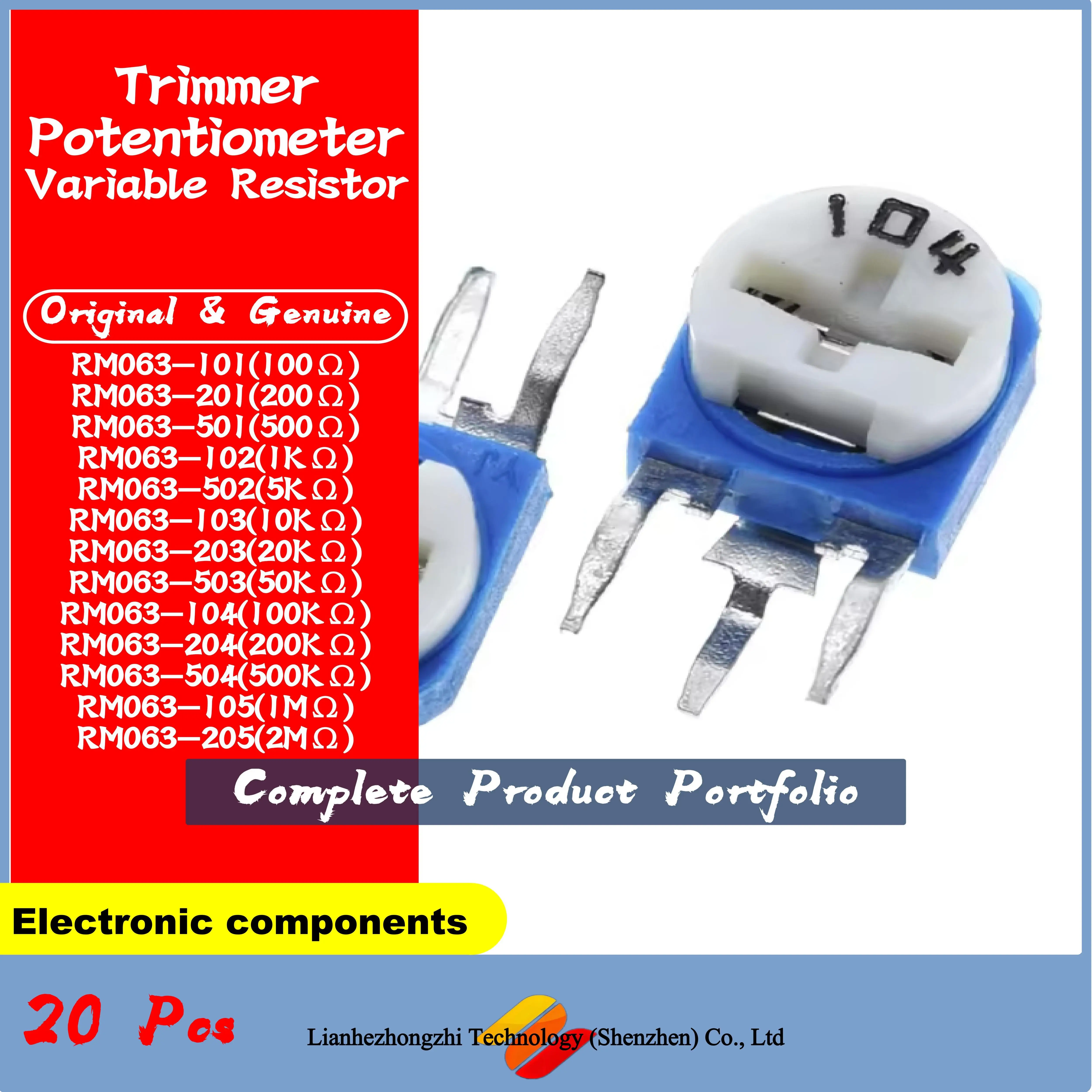 20Pcs/LOT RM063 RM-063 Series 100 200 500 1K 2K 5K 10K 20K 50K 100K 200K 500K 1M Ohm Trimmer Potentiometer Variable Resistor
20Pcs/LOT RM063 RM-063 Series 100 200 500 1K 2K 5K 10K 20K 50K 100K 200K 500K 1M Ohm Trimmer Potentiometer Variable Resistor