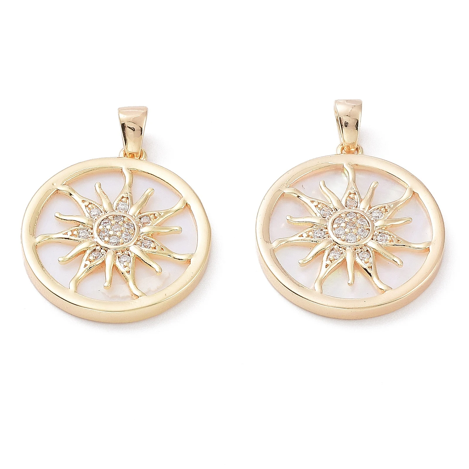 10pcs Flat Round with Sun Charms Brass Shell Pendants with Cubic Zirconia for Making DIY Jewelry Necklace Earring Bracelet
10pcs Flat Round with Sun Charms Brass Shell Pendants with Cubic Zirconia for Making DIY Jewelry Necklace Earring Bracelet
