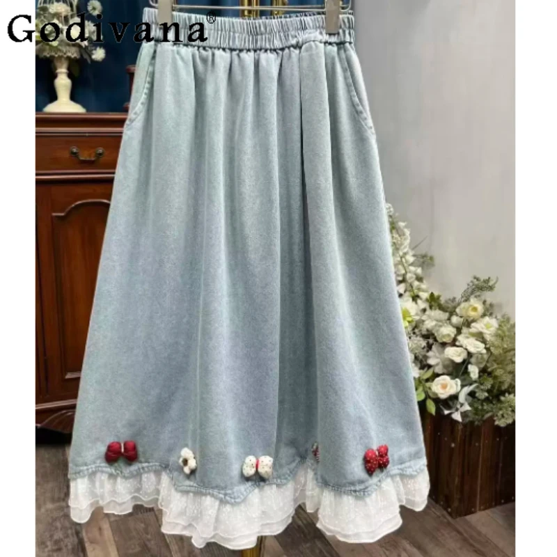 Summer Heavy Industry A-line Fairy Blue Denim Lace Skirt Fashion Elastic Waist Loose Versatile Age-reducing Girl Blue Skirts
Summer Heavy Industry A-line Fairy Blue Denim Lace Skirt Fashion Elastic Waist Loose Versatile Age-reducing Girl Blue Skirts