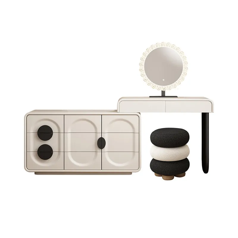 #@Luxurious Modern Cream Style Bedroom Vanity Table Solid Wood Integrated Drawer Sophisticated Makeup Cabinet BTDT060 for Home
#@Luxurious Modern Cream Style Bedroom Vanity Table Solid Wood Integrated Drawer Sophisticated Makeup Cabinet BTDT060 for Home