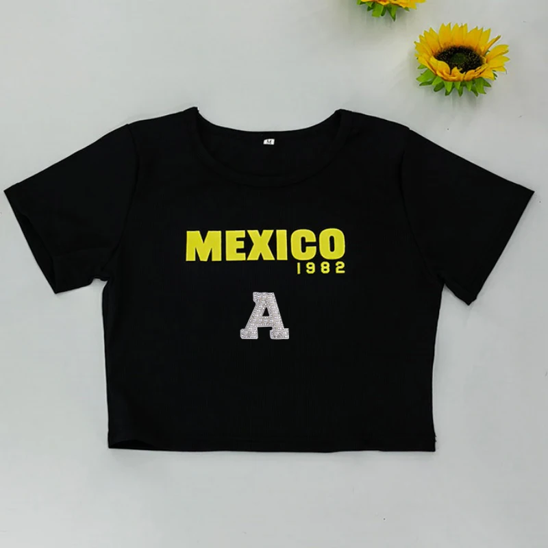 Y2k Streetwear Crop Tops Hot Girls Short Sleeve T-Shirts Summer Aesthetic Women Clothes Crop Tops Black Mexico Slim Fit 2025 New
Y2k Streetwear Crop Tops Hot Girls Short Sleeve T-Shirts Summer Aesthetic Women Clothes Crop Tops Black Mexico Slim Fit 2025 New