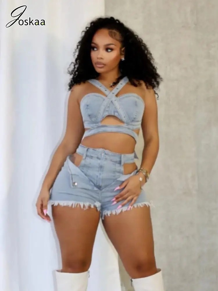 Joskaa Stretch Denim 2 Piece Sets Women Sexy Hollow Irregular Tank Tops and Shorts Matching 2025 Summer Holiday Party Clubwear
Joskaa Stretch Denim 2 Piece Sets Women Sexy Hollow Irregular Tank Tops and Shorts Matching 2025 Summer Holiday Party Clubwear