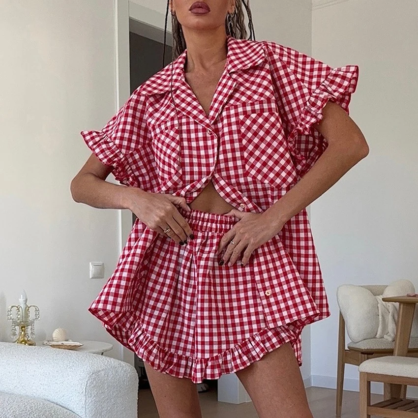 Linad Office Single-Breasted Shirts Elegant Plaid High Waist Shorts With Button Up Shirts 2 Piece Set Street Chic Outfits Summer
Linad Office Single-Breasted Shirts Elegant Plaid High Waist Shorts With Button Up Shirts 2 Piece Set Street Chic Outfits Summer