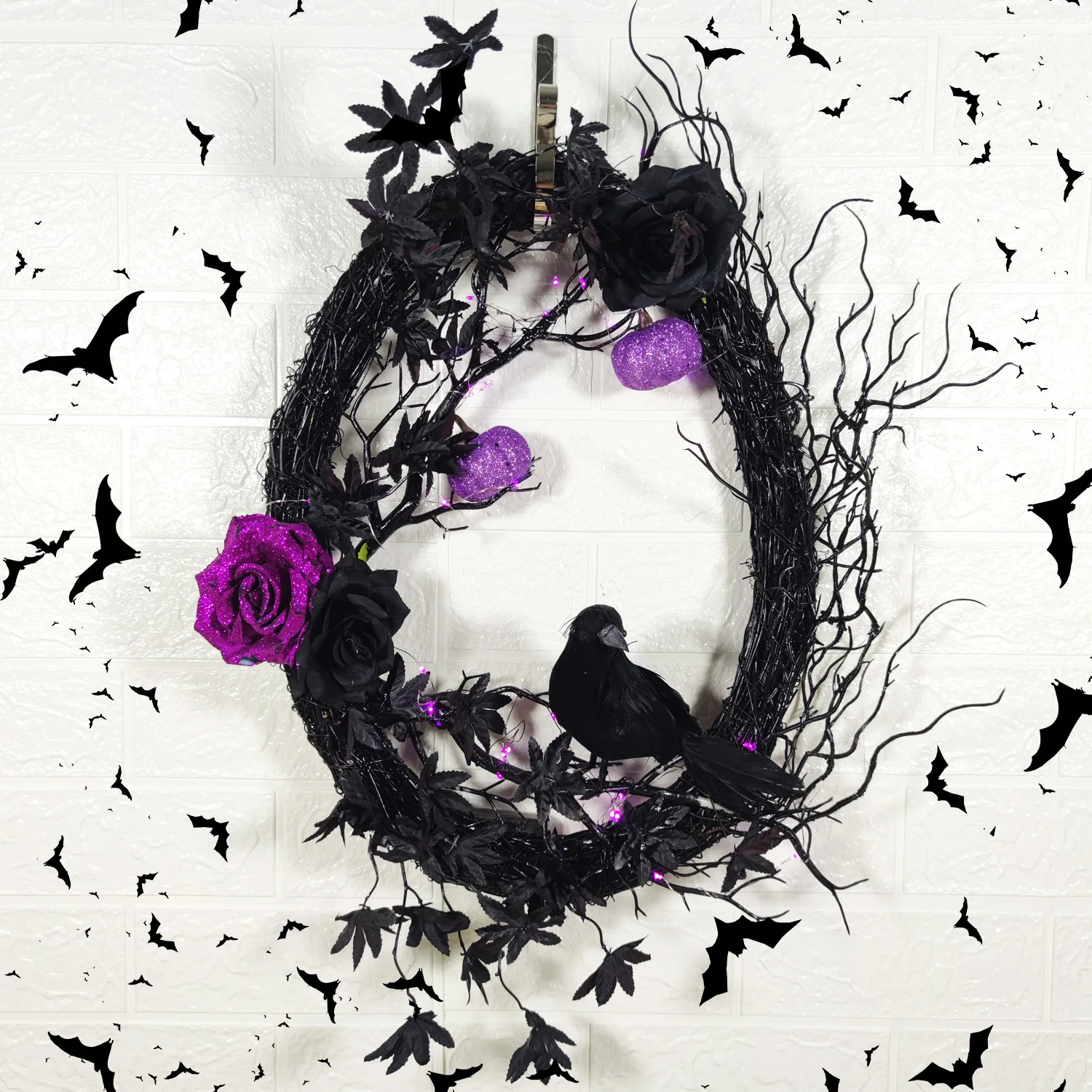 Halloween Black Crow Horror Wreath Creative Purple Rose Simulation Rattan Garland Door Hanging Decorations
Halloween Black Crow Horror Wreath Creative Purple Rose Simulation Rattan Garland Door Hanging Decorations