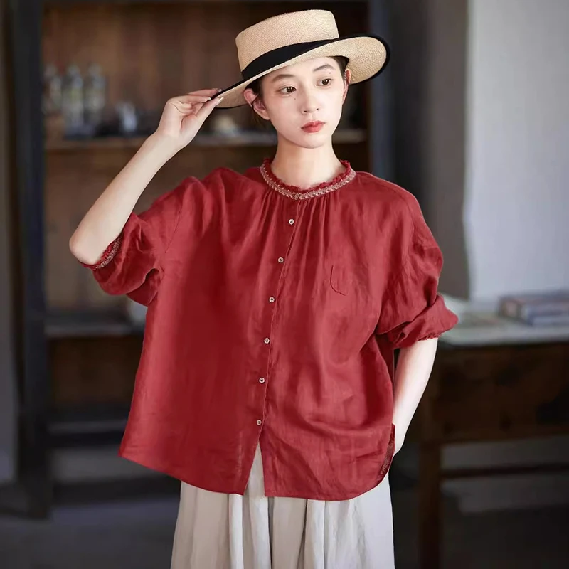 Женская повседневная рубашка из 100% льна, Новое поступление, лето 2025 года, винтажный стиль, однотонные свободные женские топы с короткими рукавами, рубашки M1810
Женская повседневная рубашка из 100% льна, Новое поступление, лето 2025 года, винтажный стиль, однотонные свободные женские топы с короткими рукавами, рубашки M1810