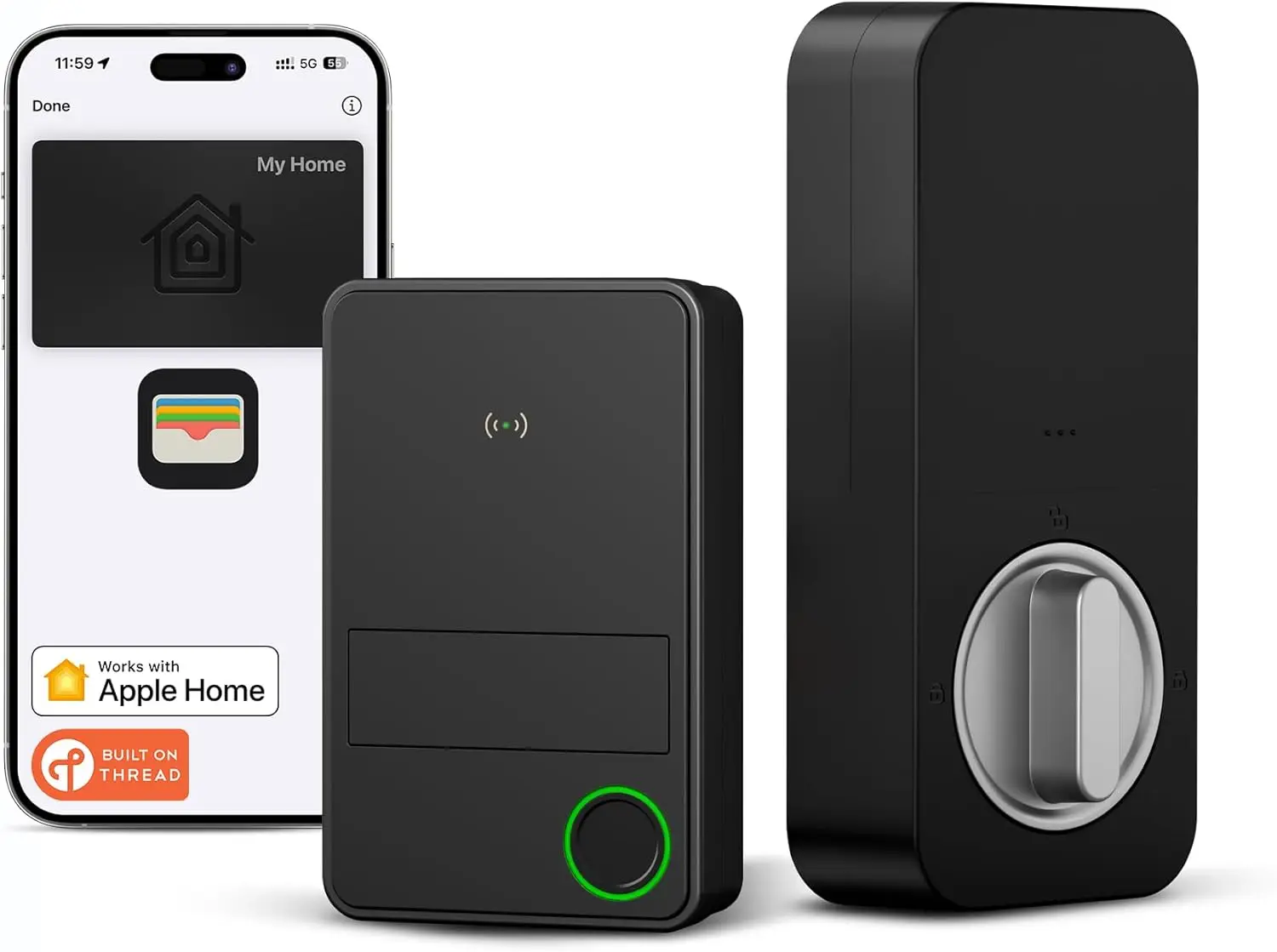 Smart Keyless Entry Door Lock with Fingerprint, iOS HomeKit Over Thread, Voice/App/Remote Control, IP65 Weatherproof, Black