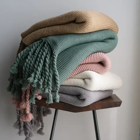 Autumn Nordic Throw Blanket Solid Color Knitted Blanket Bedspread Sofa Decoration Cover Winter Warm Thicken Bed End Towel Large
