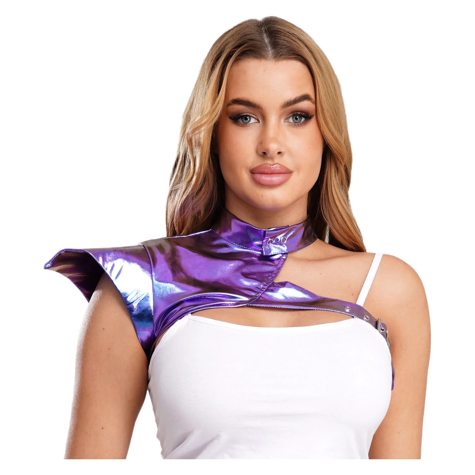Womens Gothic Steampunk Shoulder Armor Shiny Metallic Fly Sleeve One Shoulder Adjustable Buckle Armor Shrug Top for Theme Party
Womens Gothic Steampunk Shoulder Armor Shiny Metallic Fly Sleeve One Shoulder Adjustable Buckle Armor Shrug Top for Theme Party