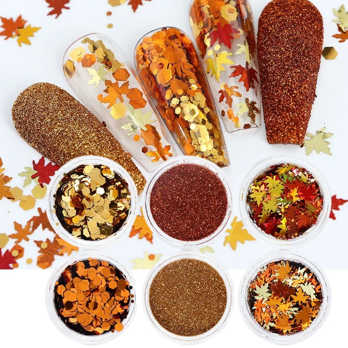 6Pcs/Set Shiny Golden Maple Leaf Nail Glitter Powder Autumn Design Decoration Accessories Fall Nail Supplies For Professional
6Pcs/Set Shiny Golden Maple Leaf Nail Glitter Powder Autumn Design Decoration Accessories Fall Nail Supplies For Professional