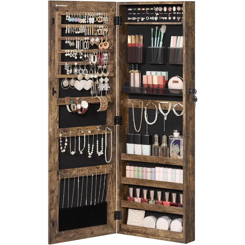 Jewelry Cabinet Armoire, Lockable Wall-Mounted Storage Organizer Unit with 2 Plastic Cosmetic Trays
Jewelry Cabinet Armoire, Lockable Wall-Mounted Storage Organizer Unit with 2 Plastic Cosmetic Trays