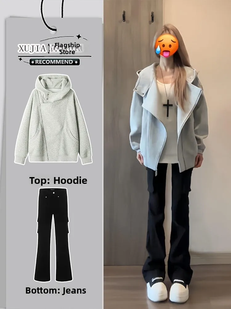 Deconstructed Double Zipper Heavyweight Open Cardigan Hoodie Women Loose Lazy Sle Coat Cleanfit Outfit One Set Cotton Polye...
Deconstructed Double Zipper Heavyweight Open Cardigan Hoodie Women Loose Lazy Sle Coat Cleanfit Outfit One Set Cotton Polye...