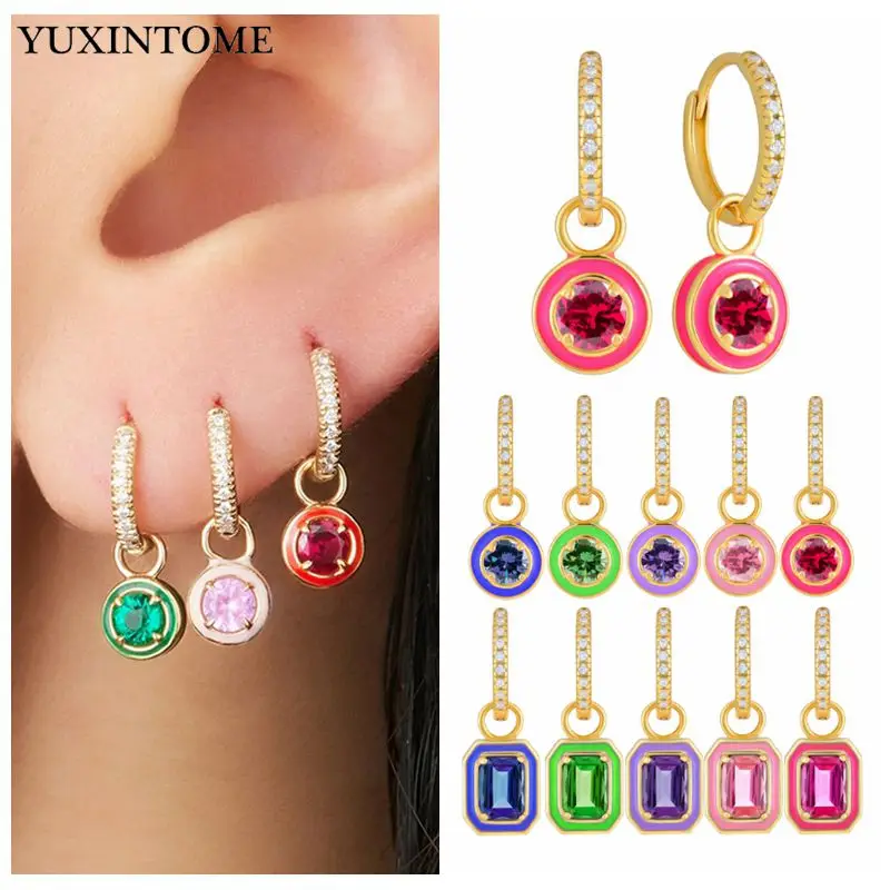 Dopamine Colors 925 Sterling Silver Ear Needle Crystal Zirconia Square/Round Pendant Enamel Hoop Earrings Fashion Party Jewelry
Dopamine Colors 925 Sterling Silver Ear Needle Crystal Zirconia Square/Round Pendant Enamel Hoop Earrings Fashion Party Jewelry