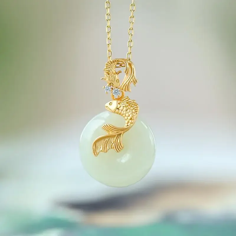 Designer original new natural Hetian jade koi necklace pendant retro light luxury ladies silver jewelry
Designer original new natural Hetian jade koi necklace pendant retro light luxury ladies silver jewelry